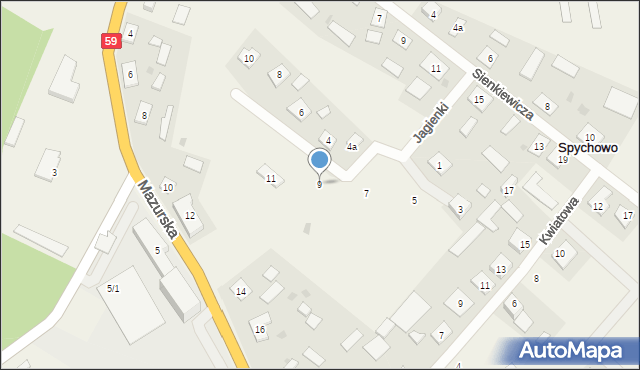 Spychowo, Jagienki, 9, mapa Spychowo