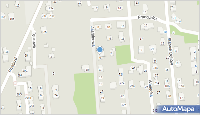 Sulejówek, Jaśminowa, 9, mapa Sulejówek