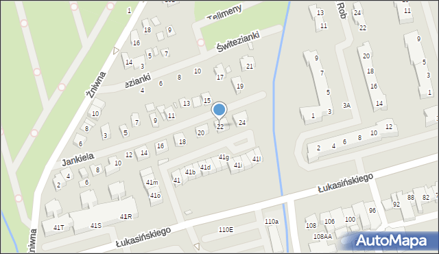 Szczecin, Jankiela, 22, mapa Szczecina