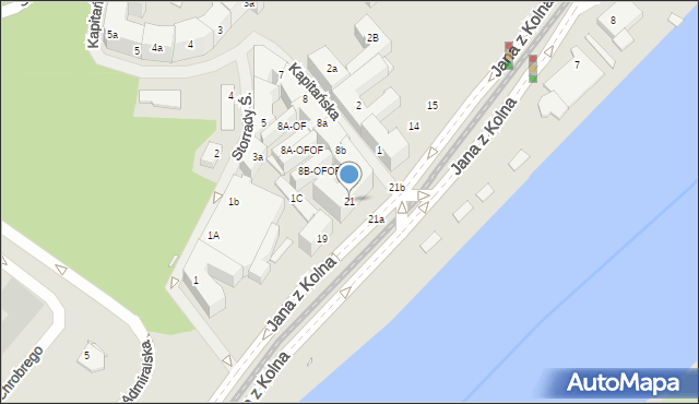 Szczecin, Jana z Kolna, 21, mapa Szczecina