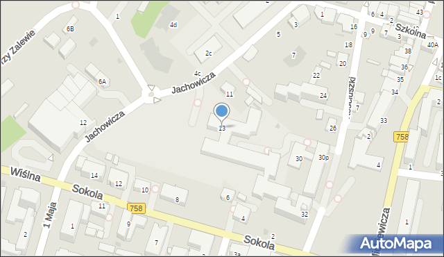 Tarnobrzeg, Jachowicza Stanisława, 13, mapa Tarnobrzegu