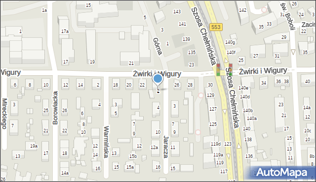 Toruń, Jaracza Stefana, 2, mapa Torunia