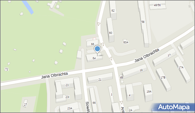 Warszawa, Jana Olbrachta, 64p, mapa Warszawy