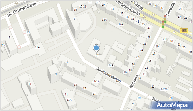 Wrocław, Janiszewskiego Zygmunta, 14, mapa Wrocławia