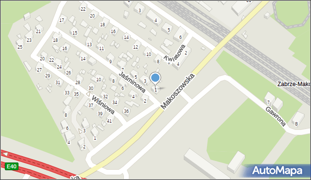 Zabrze, Jaśminowa, 1, mapa Zabrza
