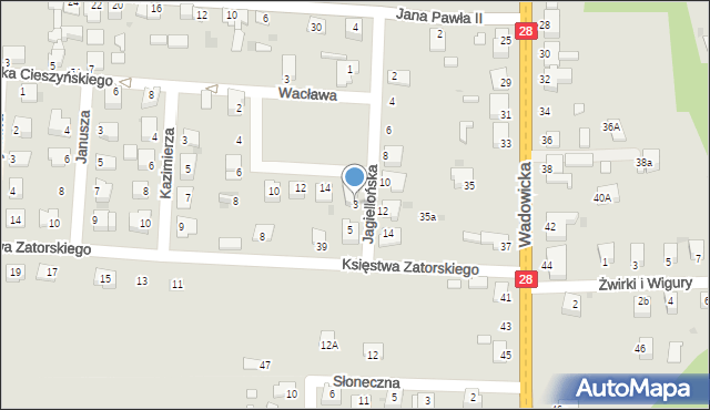 Zator, Jagiellońska, 3, mapa Zator