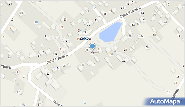 Zelków, Jana Pawła II, 34, mapa Zelków