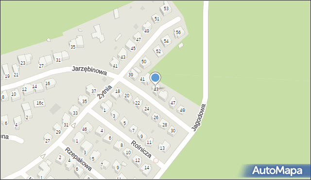 Zielona Góra, Jarzębinowa, 43, mapa Zielona Góra