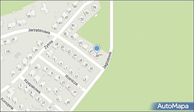 Zielona Góra, Jarzębinowa, 49, mapa Zielona Góra