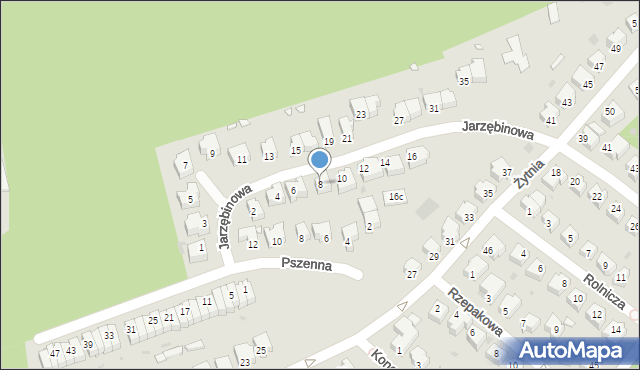Zielona Góra, Jarzębinowa, 8, mapa Zielona Góra