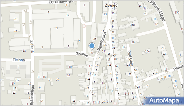 Żywiec, Jagiellońska, 21, mapa Żywiec