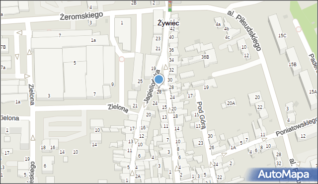 Żywiec, Jagiellońska, 28, mapa Żywiec