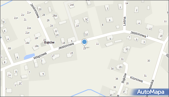 Bąków, Jesionowa, 13, mapa Bąków