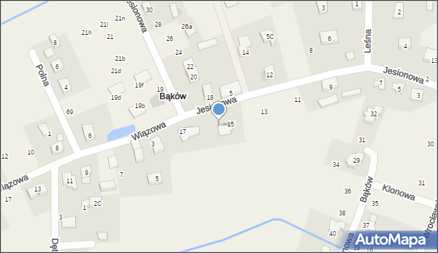Bąków, Jesionowa, 15a, mapa Bąków