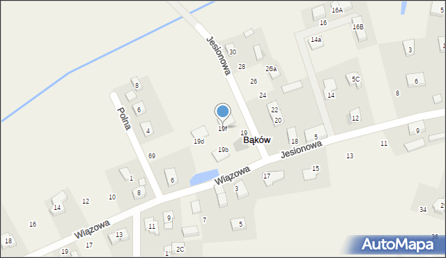 Bąków, Jesionowa, 19f, mapa Bąków
