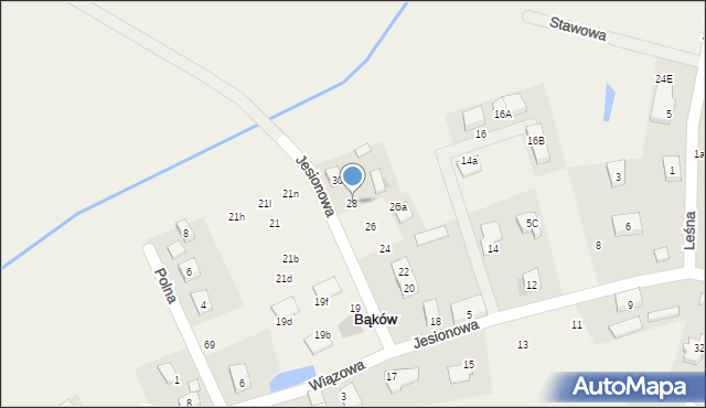 Bąków, Jesionowa, 28, mapa Bąków