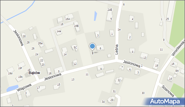 Bąków, Jesionowa, 8, mapa Bąków
