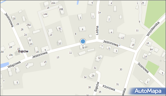 Bąków, Jesionowa, 9, mapa Bąków
