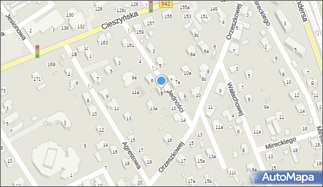 Bielsko-Biała, Jedności, 8, mapa Bielsko-Białej