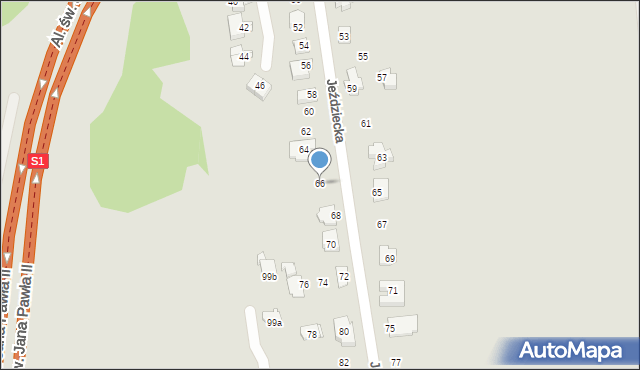 Bielsko-Biała, Jeździecka, 66, mapa Bielsko-Białej