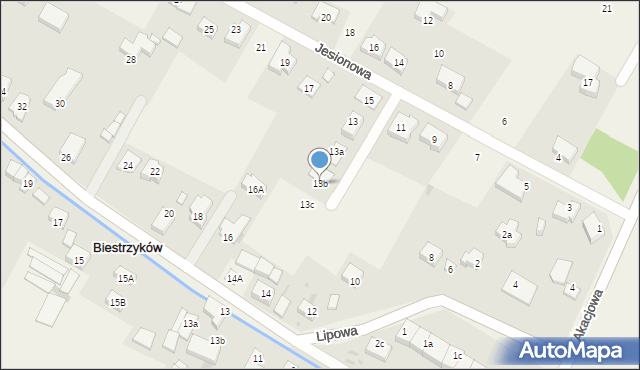 Biestrzyków, Jesionowa, 13b, mapa Biestrzyków