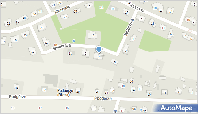 Bilcza, Jesionowa, 7, mapa Bilcza