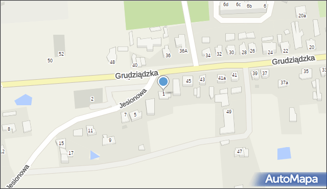 Biskupiec, Jesionowa, 1, mapa Biskupiec