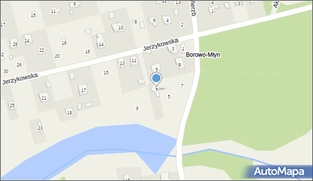 Borowo-Młyn, Jerzykowska, 7, mapa Borowo-Młyn