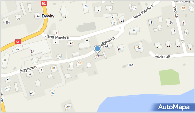 Dywity, Jeżynowa, 14, mapa Dywity