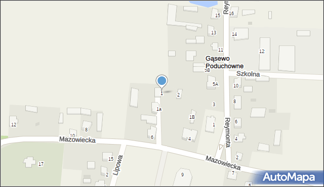 Gąsewo Poduchowne, Jesionowa, 1, mapa Gąsewo Poduchowne