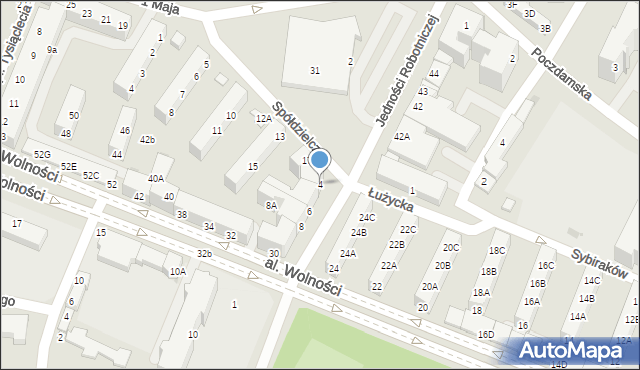 Głogów, Jedności Robotniczej, 4, mapa Głogów