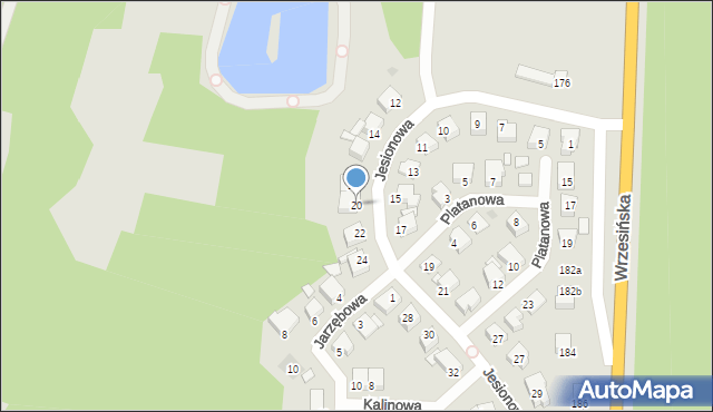 Gniezno, Jesionowa, 20, mapa Gniezna