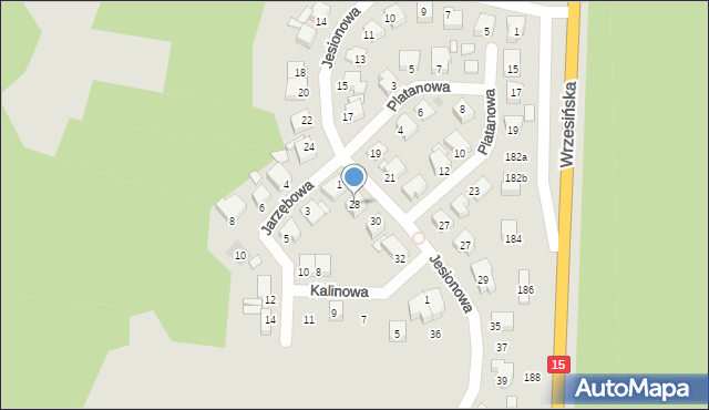 Gniezno, Jesionowa, 28, mapa Gniezna