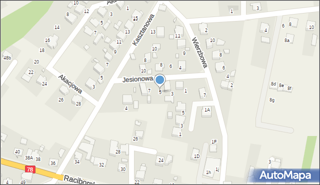 Gorzyce, Jesionowa, 5, mapa Gorzyce
