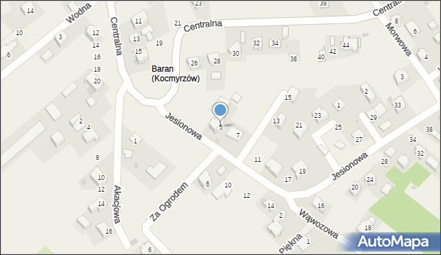 Kocmyrzów, Jesionowa, 5, mapa Kocmyrzów