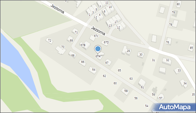 Kunowice, Jeziorna, 67A, mapa Kunowice