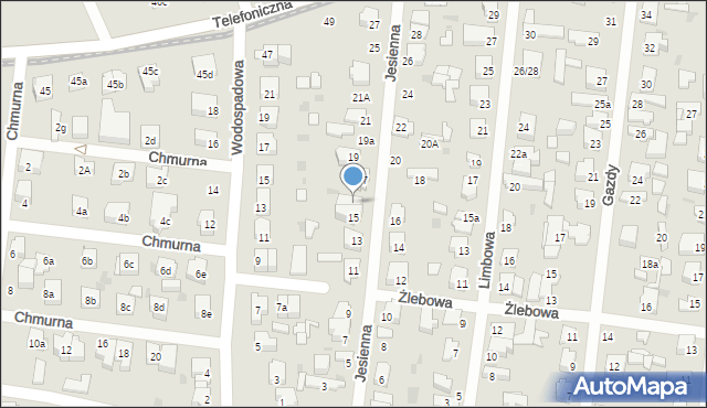 Łódź, Jesienna, 15a, mapa Łodzi