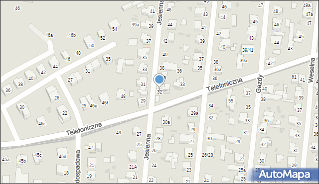 Łódź, Jesienna, 32, mapa Łodzi