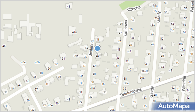 Łódź, Jesienna, 44, mapa Łodzi