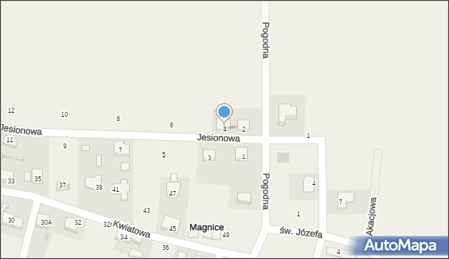 Magnice, Jesionowa, 4, mapa Magnice