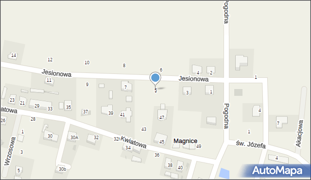 Magnice, Jesionowa, 5, mapa Magnice