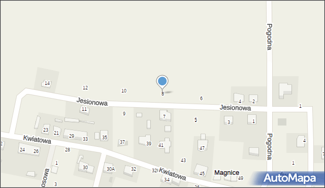 Magnice, Jesionowa, 8, mapa Magnice