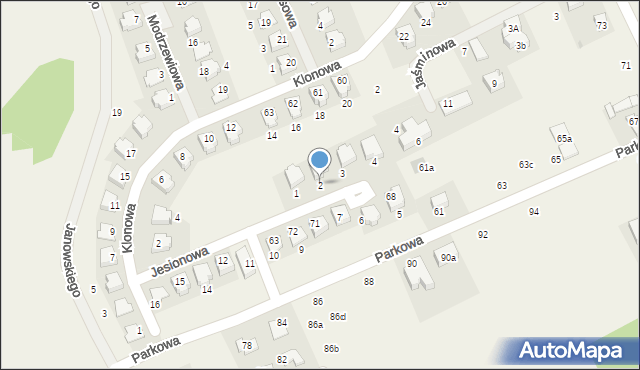 Masłomiąca, Jesionowa, 2, mapa Masłomiąca