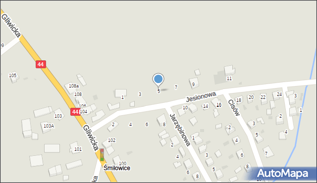 Mikołów, Jesionowa, 5, mapa Mikołów