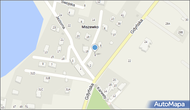 Miszewko, Jeziorna, 4, mapa Miszewko