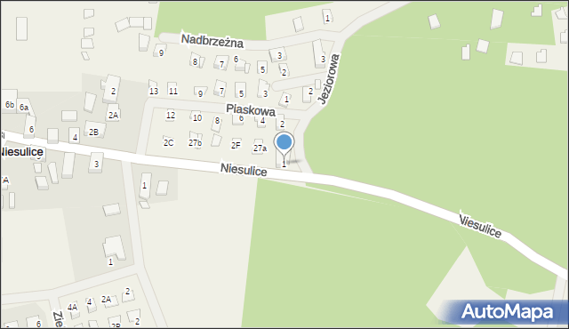Niesulice, Jeziorowa, 1, mapa Niesulice