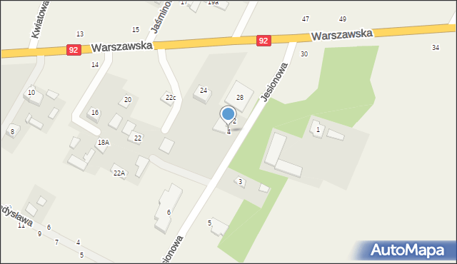 Nowe Osiny, Jesionowa, 4, mapa Nowe Osiny