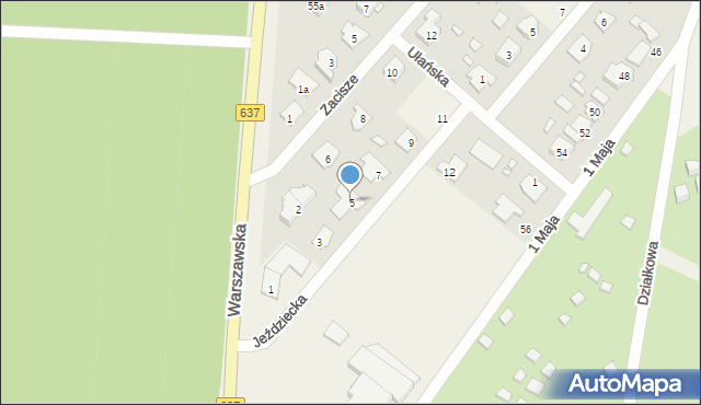 Okuniew, Jeździecka, 5, mapa Okuniew