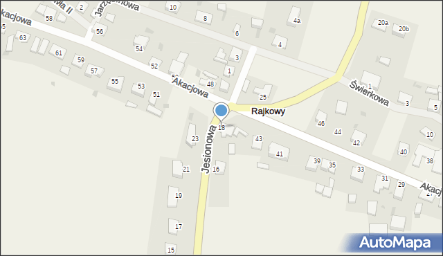 Rajkowy, Jesionowa, 18, mapa Rajkowy