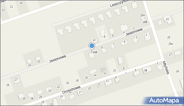Różyny, Jesionowa, 11b, mapa Różyny